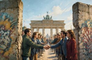 KI-generierte Illustration zum Thema: 1989 und danach: Wie die Wiedervereinigung die Demokratie geprägt hat