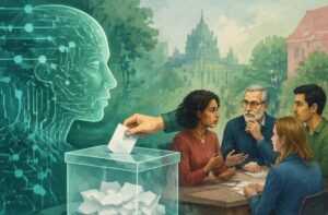 KI-generierte Illustration zum Thema: Künstliche Intelligenz und Demokratie: Chancen und Risiken